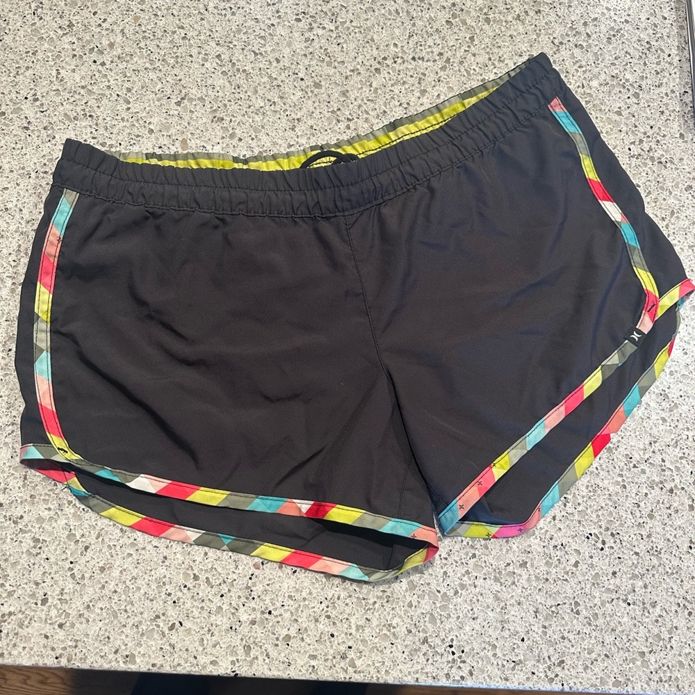Hurley Black Athletic Shorts with Multicolor Chevron Trim